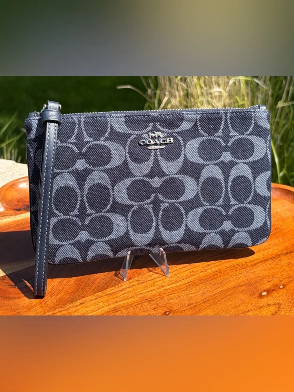 Coach Denim Signature Jacquard Large Wristlet F67587